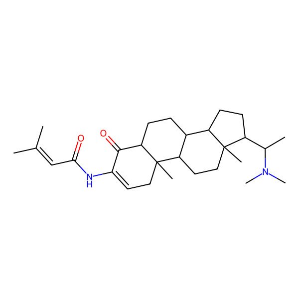 2D Structure of N-[17-[1-(dimethylamino)ethyl]-10,13-dimethyl-4-oxo-1,5,6,7,8,9,11,12,14,15,16,17-dodecahydrocyclopenta[a]phenanthren-3-yl]-3-methylbut-2-enamide