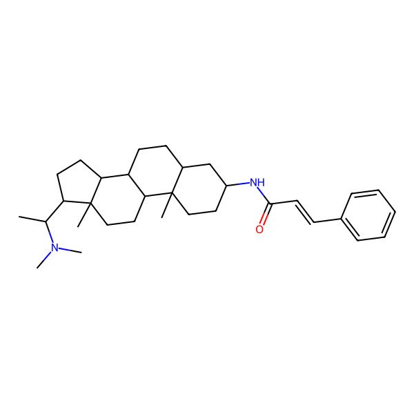 2D Structure of N-[17-[1-(dimethylamino)ethyl]-10,13-dimethyl-2,3,4,5,6,7,8,9,11,12,14,15,16,17-tetradecahydro-1H-cyclopenta[a]phenanthren-3-yl]-3-phenylprop-2-enamide