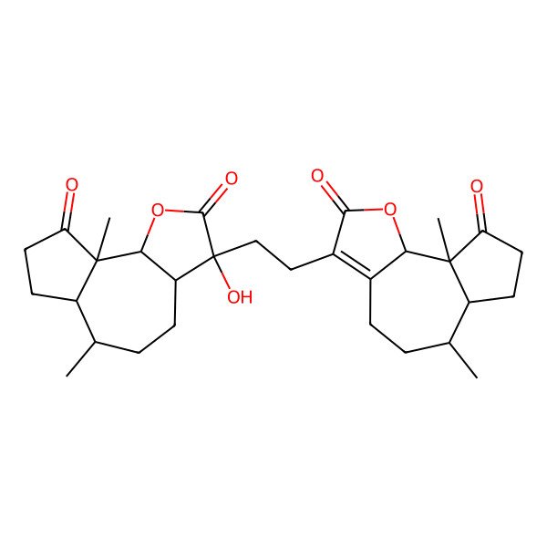 2D Structure of (6S,6aS,9aR,9bR)-3-[2-[(3R,3aR,6S,6aS,9aR,9bR)-3-hydroxy-6,9a-dimethyl-2,9-dioxo-3a,4,5,6,6a,7,8,9b-octahydroazuleno[4,5-b]furan-3-yl]ethyl]-6,9a-dimethyl-5,6,6a,7,8,9b-hexahydro-4H-azuleno[8,7-b]furan-2,9-dione