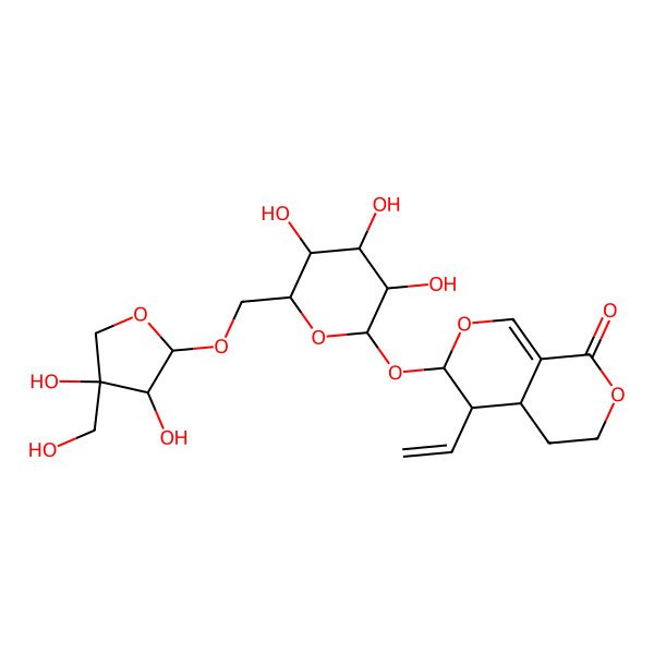 2D Structure of (3S,4S,4aS)-3-[(2S,3R,4S,5S,6R)-6-[[(2R,3R,4R)-3,4-dihydroxy-4-(hydroxymethyl)oxolan-2-yl]oxymethyl]-3,4,5-trihydroxyoxan-2-yl]oxy-4-ethenyl-4,4a,5,6-tetrahydro-3H-pyrano[3,4-c]pyran-8-one