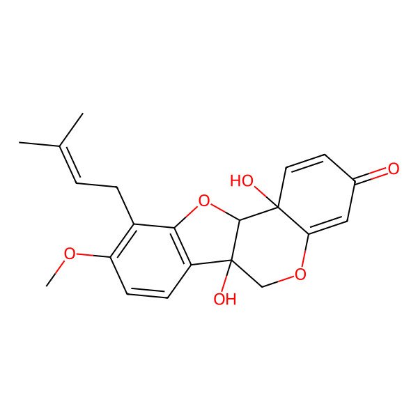 2D Structure of (6aS,11aR,11bS)-6a,11b-dihydroxy-9-methoxy-10-(3-methylbut-2-enyl)-6,11a-dihydro-[1]benzofuro[3,2-c]chromen-3-one