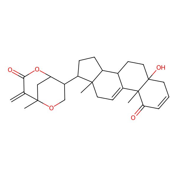 2D Structure of 8-(5-hydroxy-10,13-dimethyl-1-oxo-6,7,8,12,14,15,16,17-octahydro-4H-cyclopenta[a]phenanthren-17-yl)-5-methyl-4-methylidene-2,6-dioxabicyclo[3.3.1]nonan-3-one
