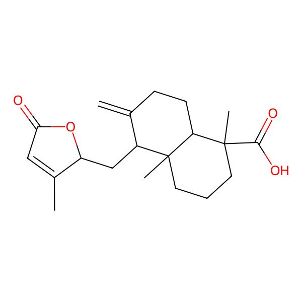 2D Structure of 1,4a-dimethyl-6-methylidene-5-[(3-methyl-5-oxo-2H-furan-2-yl)methyl]-3,4,5,7,8,8a-hexahydro-2H-naphthalene-1-carboxylic acid