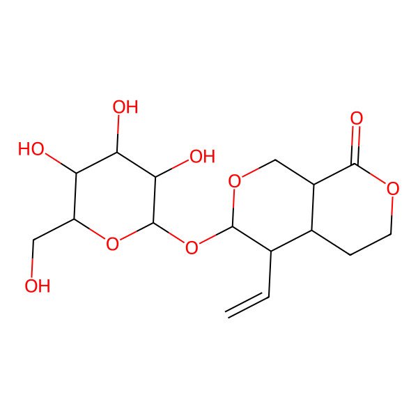 2D Structure of 4-ethenyl-3-[3,4,5-trihydroxy-6-(hydroxymethyl)oxan-2-yl]oxy-3,4,4a,5,6,8a-hexahydro-1H-pyrano[3,4-c]pyran-8-one