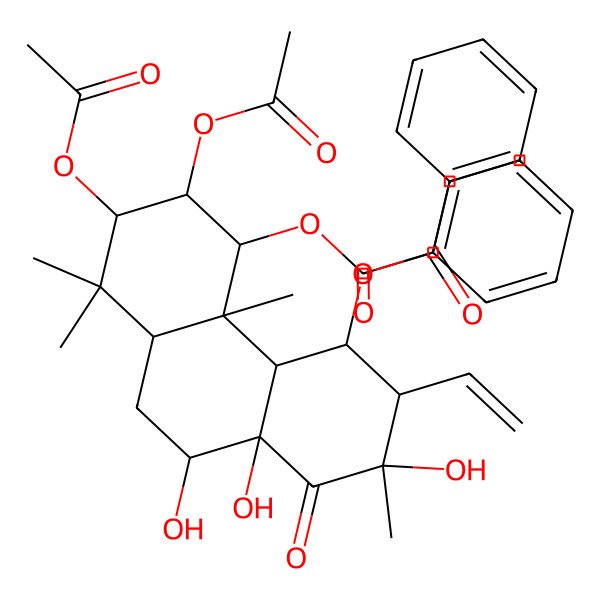 2D Structure of (6,7-diacetyloxy-5-benzoyloxy-3-ethenyl-2,10,10a-trihydroxy-2,4b,8,8-tetramethyl-1-oxo-4,4a,5,6,7,8a,9,10-octahydro-3H-phenanthren-4-yl) benzoate