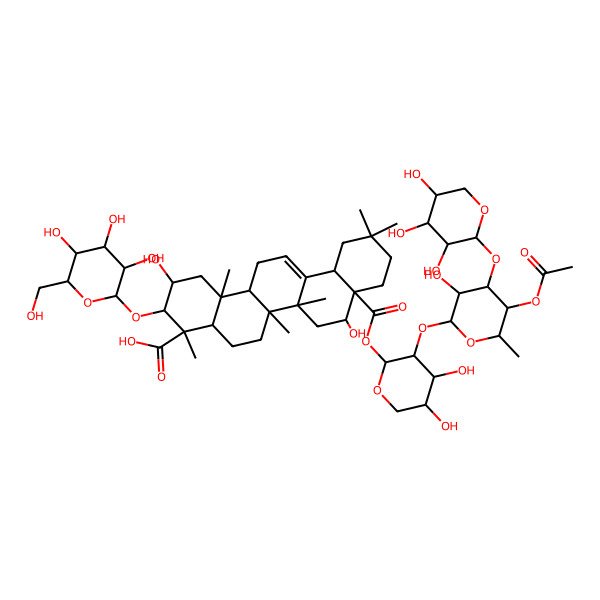 2D Structure of (2S,3R,4S,4aR,6aR,6bS,8R,8aR,12aS,14aR,14bR)-8a-[(2S,3R,4S,5S)-3-[(2S,3R,4S,5S,6S)-5-acetyloxy-3-hydroxy-6-methyl-4-[(2S,3R,4S,5S)-3,4,5-trihydroxyoxan-2-yl]oxyoxan-2-yl]oxy-4,5-dihydroxyoxan-2-yl]oxycarbonyl-2,8-dihydroxy-4,6a,6b,11,11,14b-hexamethyl-3-[(2R,3R,4S,5S,6R)-3,4,5-trihydroxy-6-(hydroxymethyl)oxan-2-yl]oxy-1,2,3,4a,5,6,7,8,9,10,12,12a,14,14a-tetradecahydropicene-4-carboxylic acid