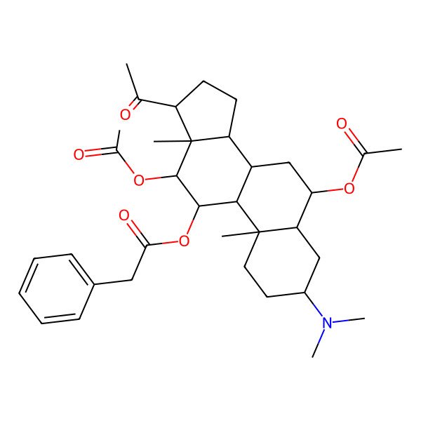 2D Structure of [17-acetyl-6,12-diacetyloxy-3-(dimethylamino)-10,13-dimethyl-2,3,4,5,6,7,8,9,11,12,14,15,16,17-tetradecahydro-1H-cyclopenta[a]phenanthren-11-yl] 2-phenylacetate