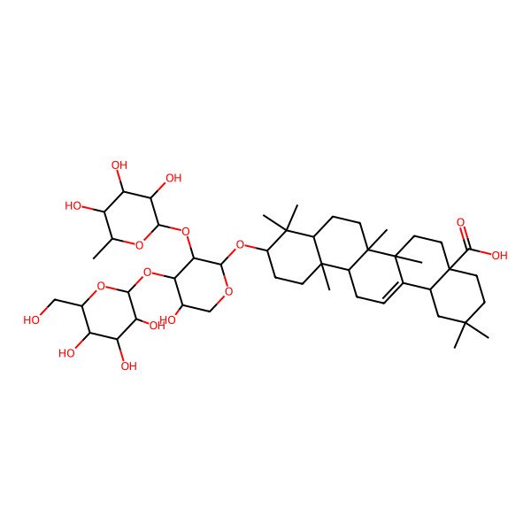 2D Structure of 10-[5-Hydroxy-4-[3,4,5-trihydroxy-6-(hydroxymethyl)oxan-2-yl]oxy-3-(3,4,5-trihydroxy-6-methyloxan-2-yl)oxyoxan-2-yl]oxy-2,2,6a,6b,9,9,12a-heptamethyl-1,3,4,5,6,6a,7,8,8a,10,11,12,13,14b-tetradecahydropicene-4a-carboxylic acid