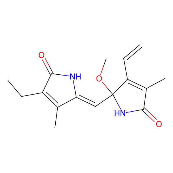 2D Structure of (5S)-4-ethenyl-5-[(Z)-(4-ethyl-3-methyl-5-oxopyrrol-2-ylidene)methyl]-5-methoxy-3-methyl-1H-pyrrol-2-one