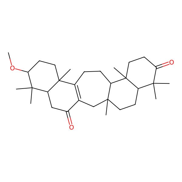 2D Structure of 8-Methoxy-1,7,7,11,16,20,20-heptamethylpentacyclo[13.8.0.03,12.06,11.016,21]tricos-3(12)-ene-4,19-dione