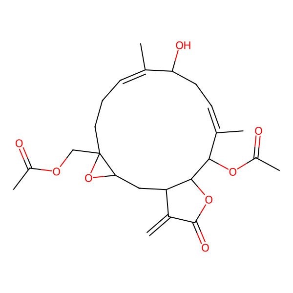 2D Structure of [(1S,3S,5R,8E,10R,12E,14S,15S)-14-acetyloxy-10-hydroxy-9,13-dimethyl-18-methylidene-17-oxo-4,16-dioxatricyclo[13.3.0.03,5]octadeca-8,12-dien-5-yl]methyl acetate
