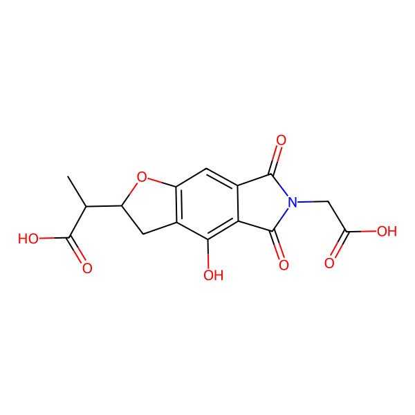 2D Structure of (2S)-2-[(2R)-6-(carboxymethyl)-4-hydroxy-5,7-dioxo-2,3-dihydrofuro[3,2-f]isoindol-2-yl]propanoic acid