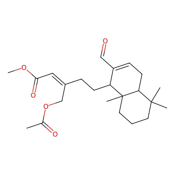 2D Structure of methyl (E)-5-[(1S,4aR,8aR)-2-formyl-5,5,8a-trimethyl-1,4,4a,6,7,8-hexahydronaphthalen-1-yl]-3-(acetyloxymethyl)pent-2-enoate