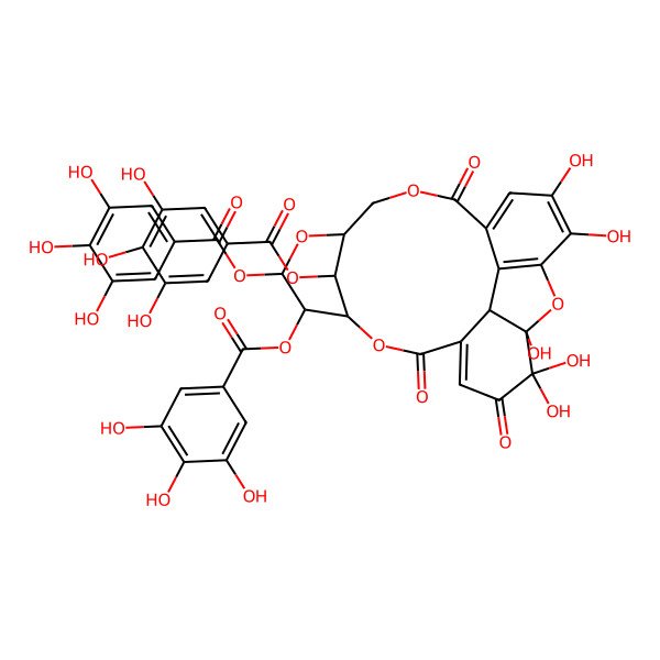 2D Structure of [(1S,8R,9R,19R,21S,22R,23R)-7,7,8,12,13-pentahydroxy-3,6,16-trioxo-21,22-bis[(3,4,5-trihydroxybenzoyl)oxy]-2,17,20,24-tetraoxapentacyclo[17.3.1.18,11.04,9.010,15]tetracosa-4,10,12,14-tetraen-23-yl] 3,4,5-trihydroxybenzoate