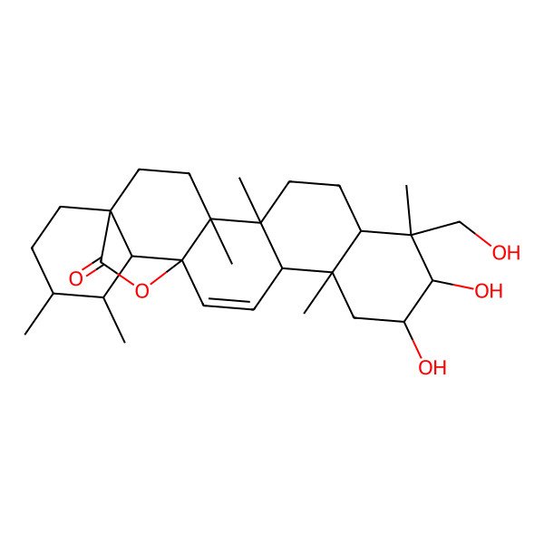 2D Structure of (1S,4S,5R,8R,9R,10R,11R,13S,14R,17S,18R,19S,20R)-10,11-dihydroxy-9-(hydroxymethyl)-4,5,9,13,19,20-hexamethyl-24-oxahexacyclo[15.5.2.01,18.04,17.05,14.08,13]tetracos-15-en-23-one