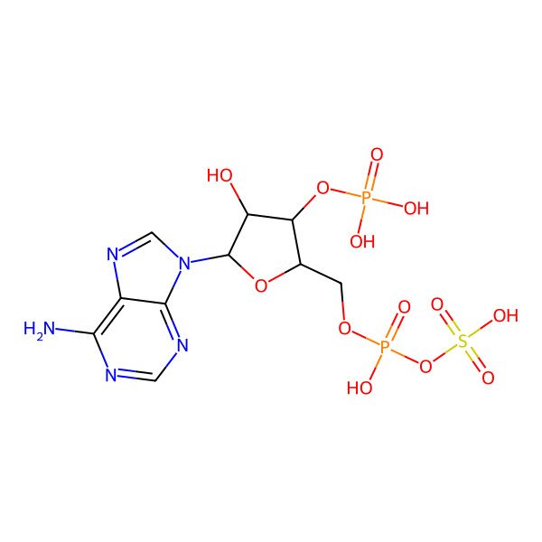 2D Structure of [(2S,3R,4S,5R)-5-(6-aminopurin-9-yl)-4-hydroxy-3-phosphonooxyoxolan-2-yl]methyl sulfo hydrogen phosphate