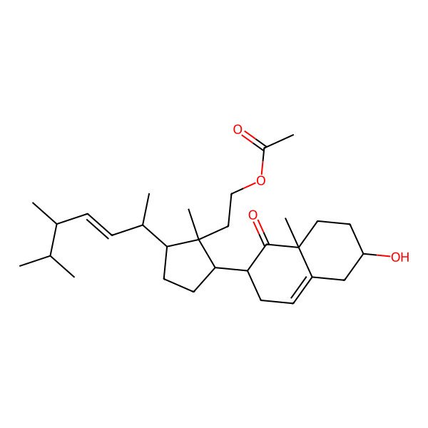 2D Structure of 2-[(1R,2S,5R)-2-[(2S,6S,8aS)-6-hydroxy-8a-methyl-1-oxo-2,3,5,6,7,8-hexahydronaphthalen-2-yl]-5-[(E,2R,5R)-5,6-dimethylhept-3-en-2-yl]-1-methylcyclopentyl]ethyl acetate