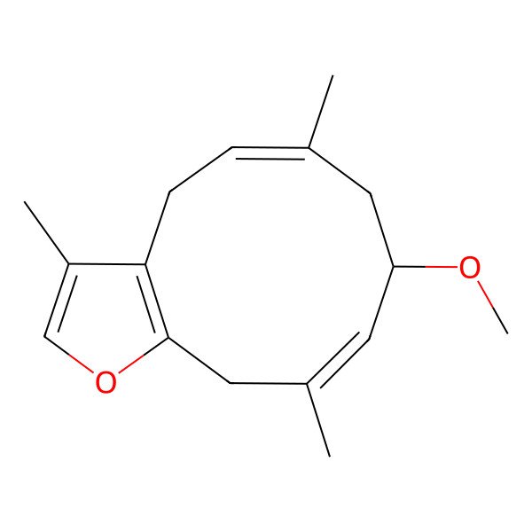 2D Structure of (5E,8S,9Z)-8-methoxy-3,6,10-trimethyl-4,7,8,11-tetrahydrocyclodeca[b]furan
