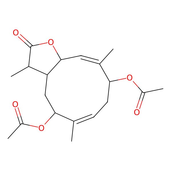 2D Structure of [(3R,3aR,5S,6E,9S,10E,11aR)-5-acetyloxy-3,6,10-trimethyl-2-oxo-3a,4,5,8,9,11a-hexahydro-3H-cyclodeca[b]furan-9-yl] acetate