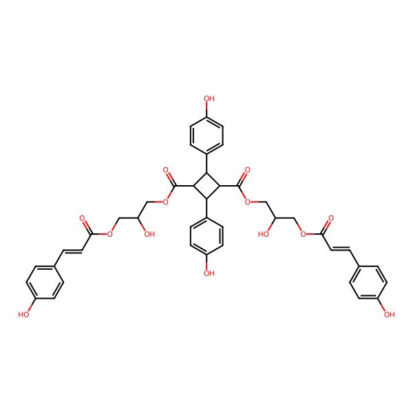 2D Structure of Bis[2-hydroxy-3-[3-(4-hydroxyphenyl)prop-2-enoyloxy]propyl] 2,4-bis(4-hydroxyphenyl)cyclobutane-1,3-dicarboxylate
