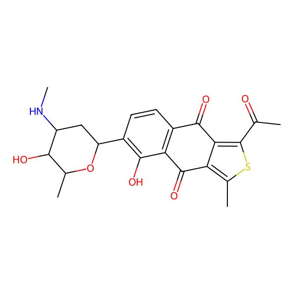 2D Structure of 1-Acetyl-5-hydroxy-6-[5-hydroxy-6-methyl-4-(methylamino)oxan-2-yl]-3-methylbenzo[f][2]benzothiole-4,9-dione