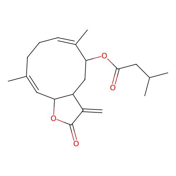 2D Structure of [(3aS,5S,6E,10E,11aR)-6,10-dimethyl-3-methylidene-2-oxo-3a,4,5,8,9,11a-hexahydrocyclodeca[b]furan-5-yl] 3-methylbutanoate