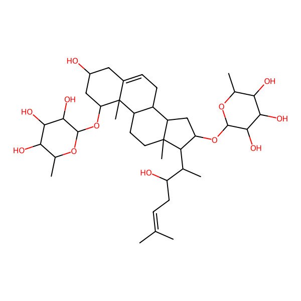 2D Structure of (2S,3S,4S,5S,6R)-2-[[(1R,3R,8S,9S,10R,13S,14S,16S,17R)-3-hydroxy-17-[(2S,3S)-3-hydroxy-6-methylhept-5-en-2-yl]-10,13-dimethyl-1-[(2R,3R,4R,5R,6S)-3,4,5-trihydroxy-6-methyloxan-2-yl]oxy-2,3,4,7,8,9,11,12,14,15,16,17-dodecahydro-1H-cyclopenta[a]phenanthren-16-yl]oxy]-6-methyloxane-3,4,5-triol