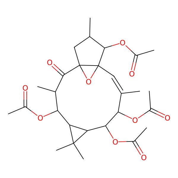 2D Structure of [(1R,3S,4S,5R,7S,8R,9S,10Z,12S,13S,14S)-8,9,13-triacetyloxy-3,6,6,10,14-pentamethyl-2-oxo-16-oxatetracyclo[10.3.1.01,12.05,7]hexadec-10-en-4-yl] acetate