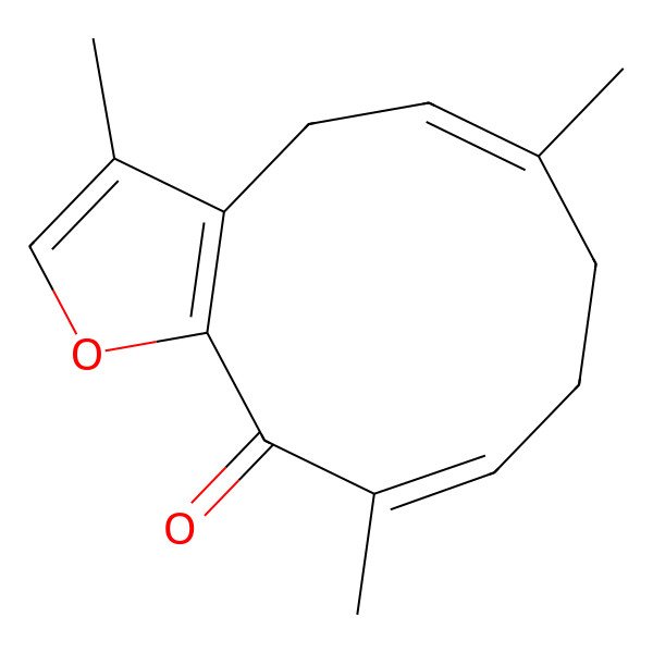 2D Structure of (5E,9E)-3,6,10-trimethyl-7,8-dihydro-4H-cyclodeca[b]furan-11-one