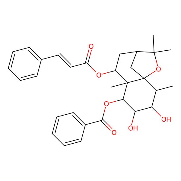 2D Structure of [3,4-Dihydroxy-2,6,10,10-tetramethyl-7-(3-phenylprop-2-enoyloxy)-11-oxatricyclo[7.2.1.01,6]dodecan-5-yl] benzoate