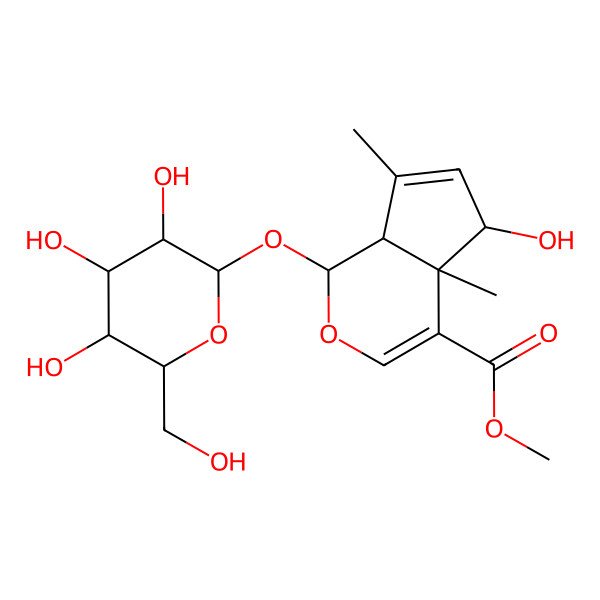 2D Structure of methyl (1S,4aS,5R,7aR)-5-hydroxy-4a,7-dimethyl-1-[(2S,3R,4S,5S,6R)-3,4,5-trihydroxy-6-(hydroxymethyl)oxan-2-yl]oxy-5,7a-dihydro-1H-cyclopenta[c]pyran-4-carboxylate