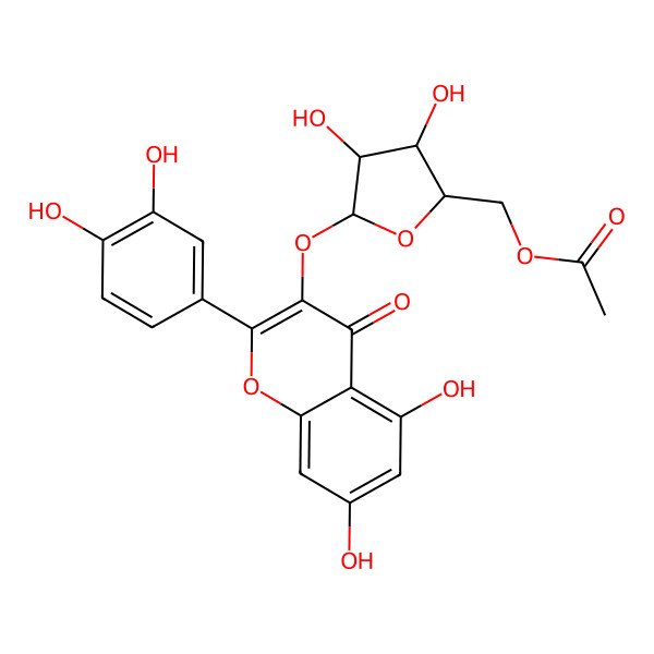 2D Structure of [5-[2-(3,4-Dihydroxyphenyl)-5,7-dihydroxy-4-oxochromen-3-yl]oxy-3,4-dihydroxyoxolan-2-yl]methyl acetate