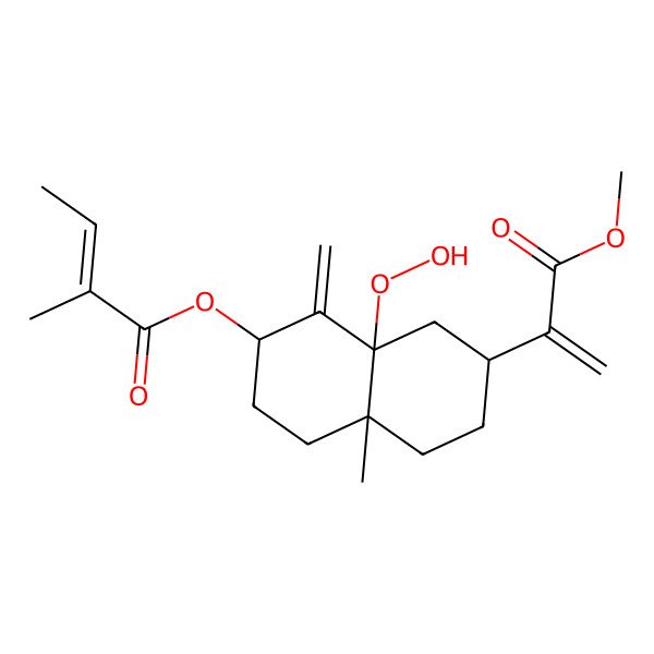 2D Structure of [(2S,4aS,7R,8aS)-8a-hydroperoxy-7-(3-methoxy-3-oxoprop-1-en-2-yl)-4a-methyl-1-methylidene-3,4,5,6,7,8-hexahydro-2H-naphthalen-2-yl] (Z)-2-methylbut-2-enoate