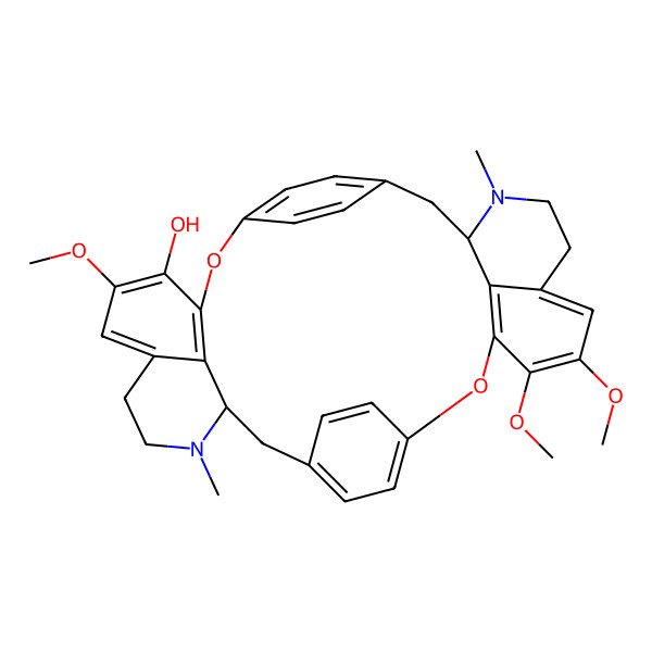 2D Structure of (11S,26S)-5,19,20-trimethoxy-10,25-dimethyl-2,17-dioxa-10,25-diazaheptacyclo[26.2.2.213,16.13,7.118,22.011,36.026,33]hexatriaconta-1(31),3(36),4,6,13,15,18(33),19,21,28(32),29,34-dodecaen-4-ol