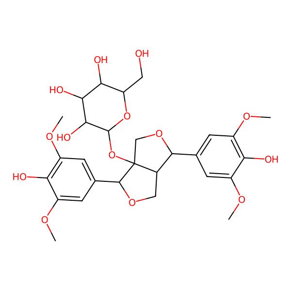 2D Structure of (2S,3S,4R,5R,6S)-2-[[(3R,3aS,6S,6aR)-3,6-bis(4-hydroxy-3,5-dimethoxyphenyl)-3,4,6,6a-tetrahydro-1H-furo[3,4-c]furan-3a-yl]oxy]-6-(hydroxymethyl)oxane-3,4,5-triol