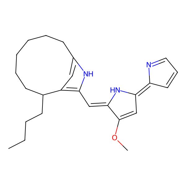 2D Structure of (2S)-2-butyl-11-[(Z)-[(5Z)-3-methoxy-5-pyrrol-2-ylidenepyrrol-2-ylidene]methyl]-10-azabicyclo[7.2.1]dodeca-1(11),9(12)-diene