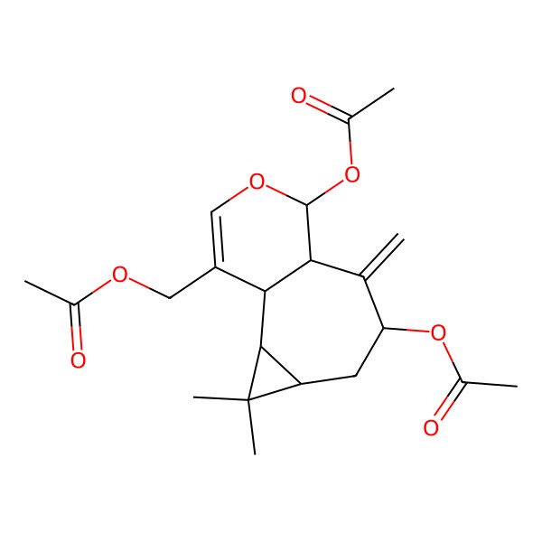 2D Structure of [(1R,2S,4S,6R,8R,9R)-6,9-diacetyloxy-3,3-dimethyl-7-methylidene-10-oxatricyclo[6.4.0.02,4]dodec-11-en-12-yl]methyl acetate