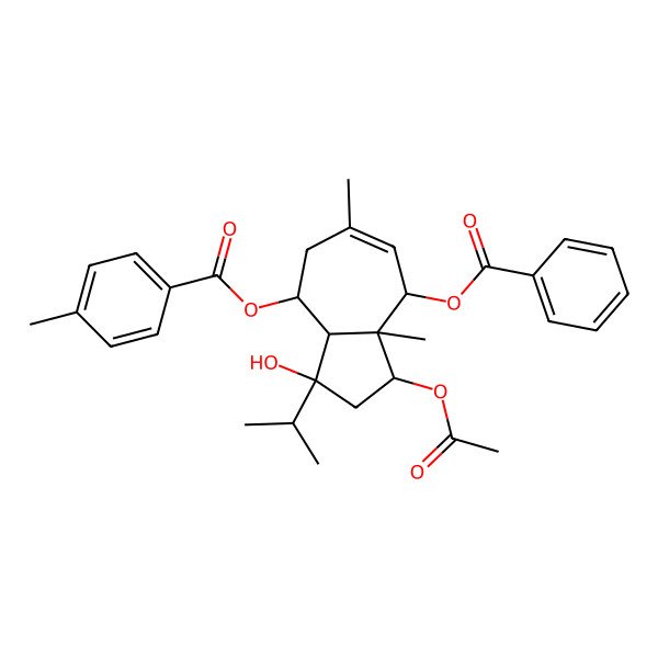 2D Structure of (1-Acetyloxy-8-benzoyloxy-3-hydroxy-6,8a-dimethyl-3-propan-2-yl-1,2,3a,4,5,8-hexahydroazulen-4-yl) 4-methylbenzoate