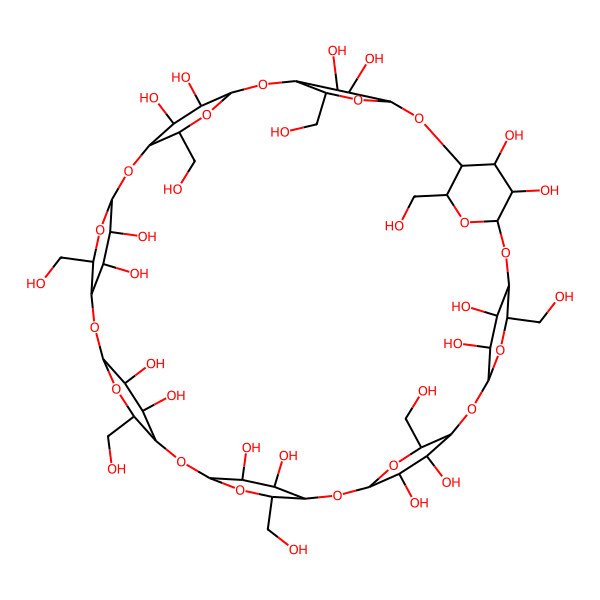 2D Structure of (1S,5R,6S,10R,11S,15R,16S,20R,21S,25R,26S,30R,31S,35R,36S,40R,41R,42R,43R,44R,45R,46R,47R,48R,49R,50R,51R,52R,53R,54R,55R,56R)-5,10,15,20,25,30,35,40-octakis(hydroxymethyl)-2,4,7,9,12,14,17,19,22,24,27,29,32,34,37,39-hexadecaoxanonacyclo[36.2.2.23,6.28,11.213,16.218,21.223,26.228,31.233,36]hexapentacontane-41,42,43,44,45,46,47,48,49,50,51,52,53,54,55,56-hexadecol