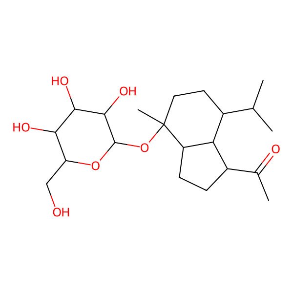 2D Structure of 1-[(1S,3aR,4R,7S,7aS)-4-methyl-7-propan-2-yl-4-[(2S,3R,4S,5S,6R)-3,4,5-trihydroxy-6-(hydroxymethyl)oxan-2-yl]oxy-1,2,3,3a,5,6,7,7a-octahydroinden-1-yl]ethanone