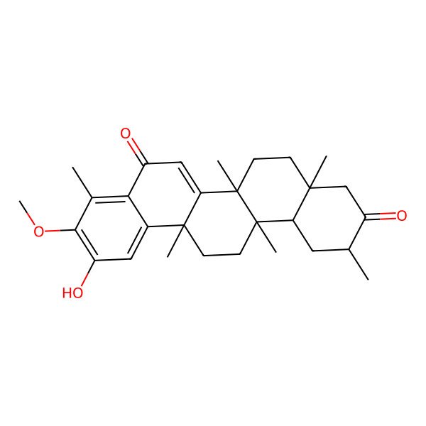 2D Structure of (2R,4aS,6aR,6aS,14aS,14bR)-11-hydroxy-10-methoxy-2,4a,6a,6a,9,14a-hexamethyl-1,2,4,5,6,13,14,14b-octahydropicene-3,8-dione