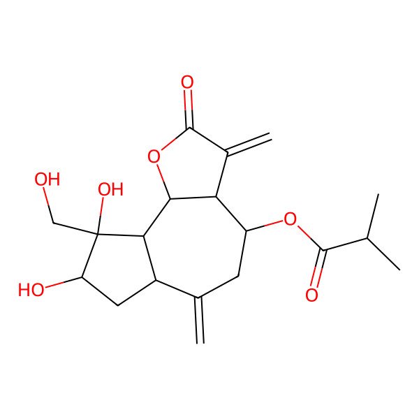 2D Structure of [8,9-Dihydroxy-9-(hydroxymethyl)-3,6-dimethylidene-2-oxo-3a,4,5,6a,7,8,9a,9b-octahydroazuleno[4,5-b]furan-4-yl] 2-methylpropanoate