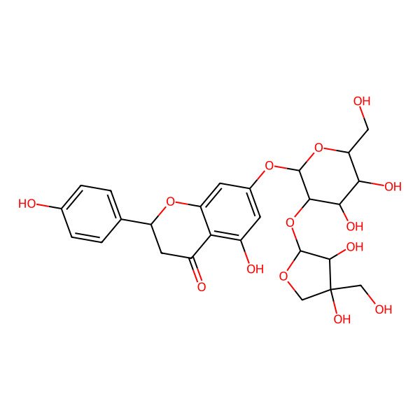 2D Structure of (2S)-7-[(2S,3R,4S,5S,6R)-3-[(2S,3R,4R)-3,4-dihydroxy-4-(hydroxymethyl)oxolan-2-yl]oxy-4,5-dihydroxy-6-(hydroxymethyl)oxan-2-yl]oxy-5-hydroxy-2-(4-hydroxyphenyl)-2,3-dihydrochromen-4-one