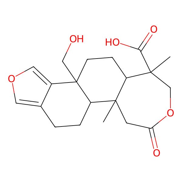 2D Structure of (1R,2R,7S,8R,11S)-11-(hydroxymethyl)-2,7-dimethyl-4-oxo-5,14-dioxatetracyclo[9.7.0.02,8.012,16]octadeca-12,15-diene-7-carboxylic acid