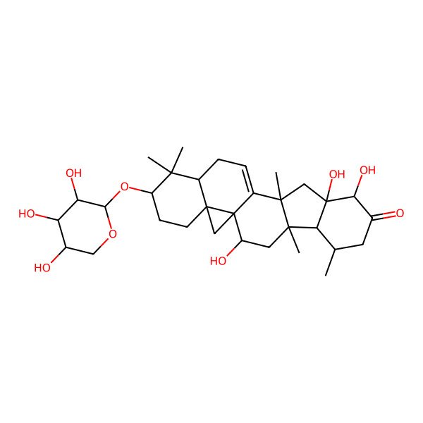 2D Structure of 2,9,10-Trihydroxy-4,6,12,17,17-pentamethyl-18-(3,4,5-trihydroxyoxan-2-yl)oxyhexacyclo[11.9.0.01,21.04,12.05,10.016,21]docos-13-en-8-one