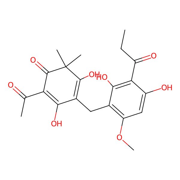 2D Structure of 2-Acetyl-4-[(2,4-dihydroxy-6-methoxy-3-propanoylphenyl)methyl]-3,5-dihydroxy-6,6-dimethylcyclohexa-2,4-dien-1-one