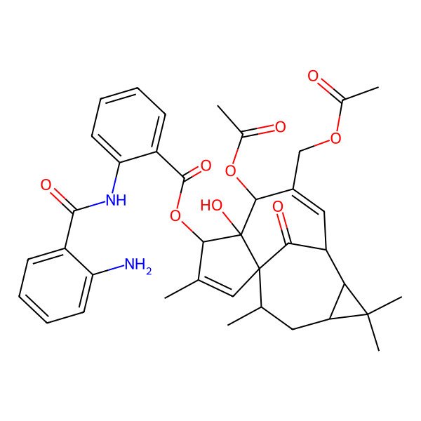 2D Structure of [(1S,4S,5R,6R,9S,10R,12R,14R)-6-acetyloxy-7-(acetyloxymethyl)-5-hydroxy-3,11,11,14-tetramethyl-15-oxo-4-tetracyclo[7.5.1.01,5.010,12]pentadeca-2,7-dienyl] 2-[(2-aminobenzoyl)amino]benzoate