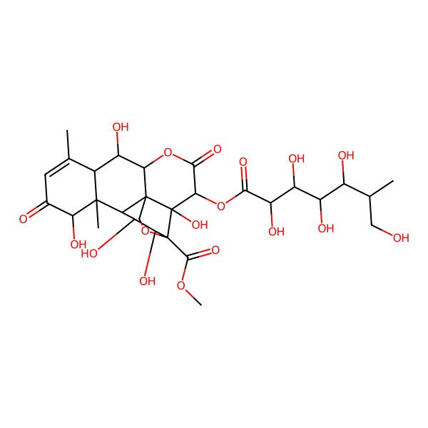 2D Structure of Methyl 2,7,12,15,16-pentahydroxy-9,13-dimethyl-4,11-dioxo-3-(2,3,4,5,7-pentahydroxy-6-methylheptanoyl)oxy-5,18-dioxapentacyclo[12.5.0.01,6.02,17.08,13]nonadec-9-ene-17-carboxylate