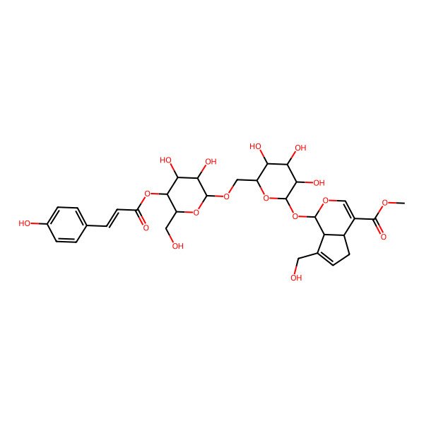 2D Structure of methyl (1S,4aS,7aS)-1-[(2S,3R,4S,5S,6R)-6-[[(2R,3R,4R,5S,6R)-3,4-dihydroxy-6-(hydroxymethyl)-5-[(E)-3-(4-hydroxyphenyl)prop-2-enoyl]oxyoxan-2-yl]oxymethyl]-3,4,5-trihydroxyoxan-2-yl]oxy-7-(hydroxymethyl)-1,4a,5,7a-tetrahydrocyclopenta[c]pyran-4-carboxylate
