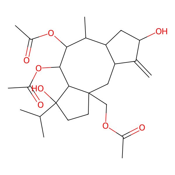 2D Structure of (9,10-Diacetyloxy-5,12-dihydroxy-8-methyl-4-methylidene-12-propan-2-yl-1-tricyclo[9.3.0.03,7]tetradecanyl)methyl acetate